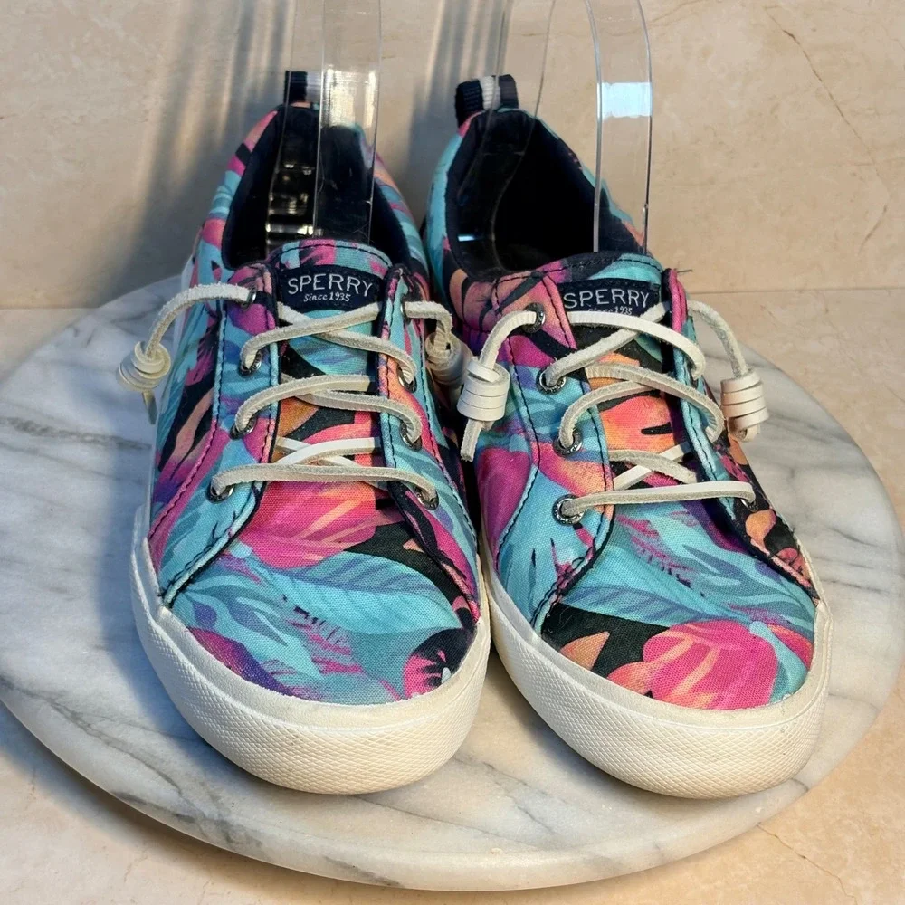 Sperry Crest Vibe Womens Tropical Floral Canvas Slip On Sneakers Preppy 7.5 Surf